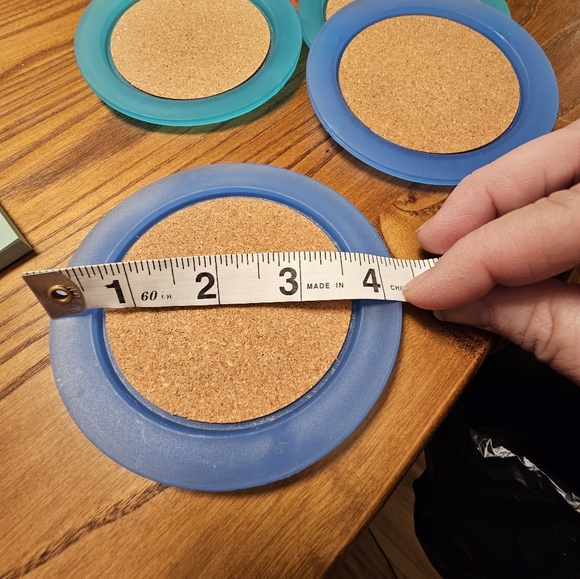 Vintage Cork and Plastic Coasters Set of 6 Blue, Green, Yellow and Red - Picture 4 of 4